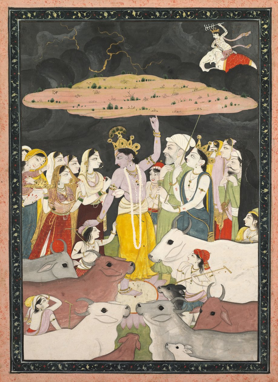 Krishna levantando el monte Govardhana, c. 1780-1790 de Unbekannt
