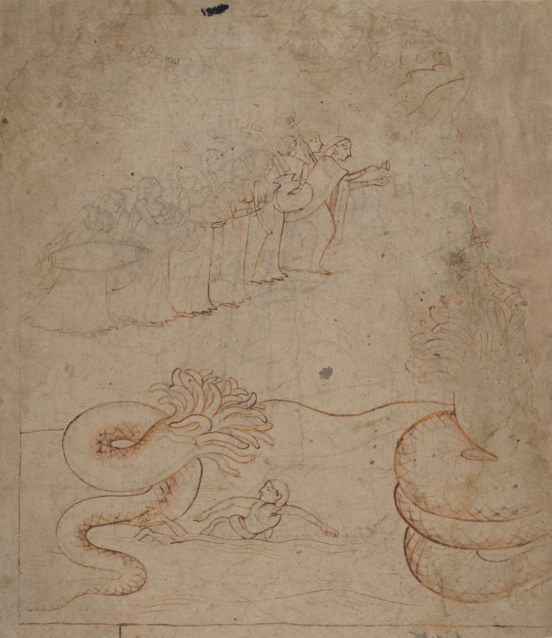 Krishna somete a la serpiente Kaliya en el río Yamuna..., ca. 1780 de Unbekannt