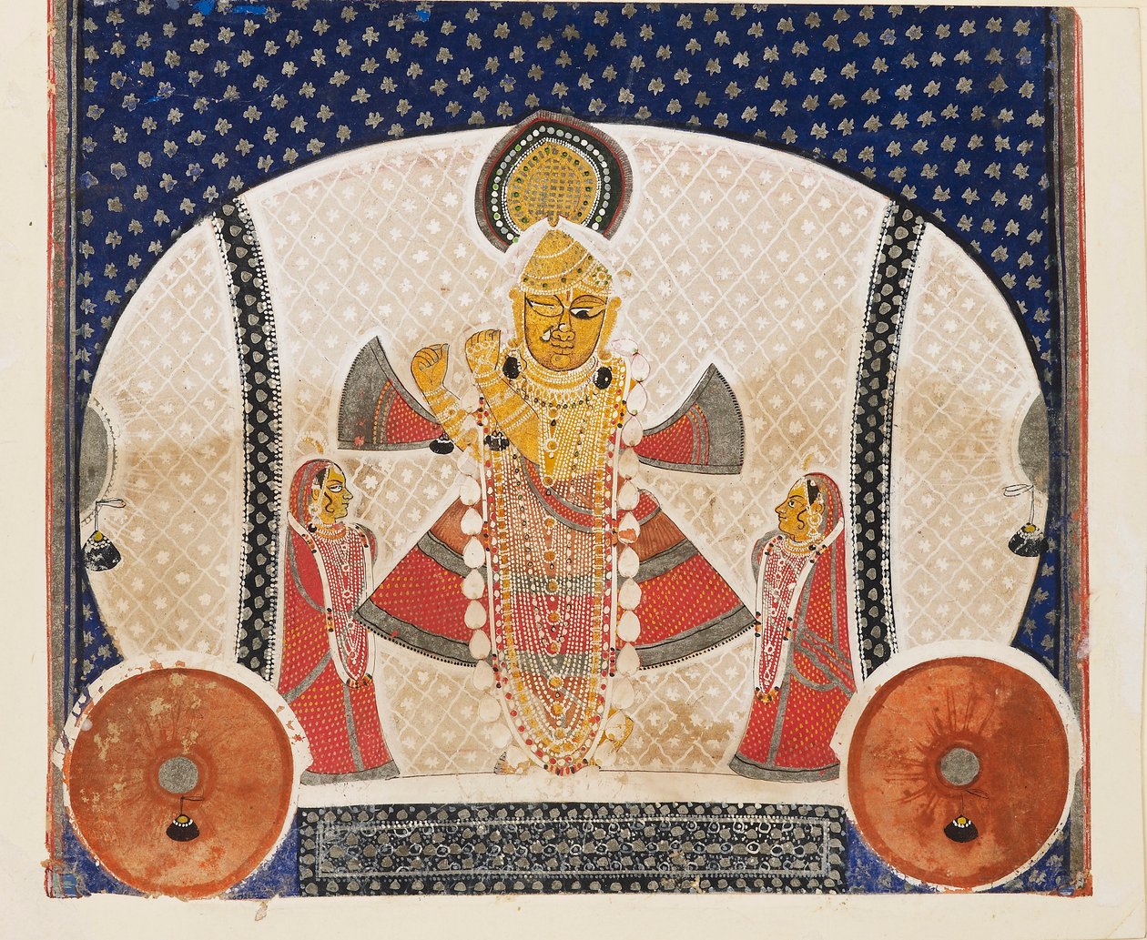 Krishna como Shrinathji tocando una flauta, principios del siglo XX de Unbekannt
