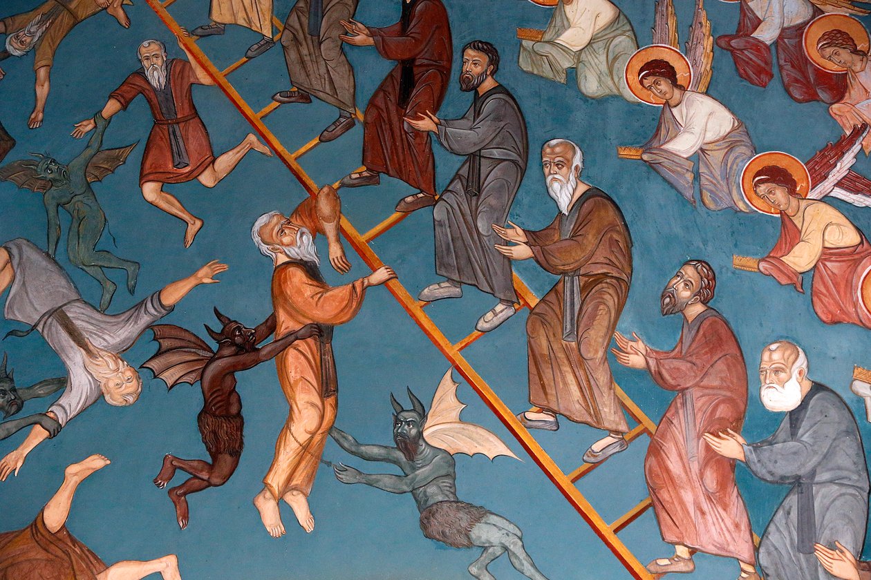 Monasterio de Kykkos, Chipre. La Escalera de la Ascensión Divina con los buenos a la derecha y los malos a la izquierda, 20150510, Pedoulas, Chipre de Unbekannt