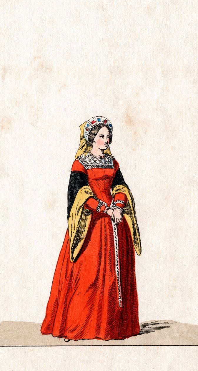 Dama de compañía, diseño de vestuario para la obra de Shakespeare, Enrique VIII, siglo XIX de Unbekannt