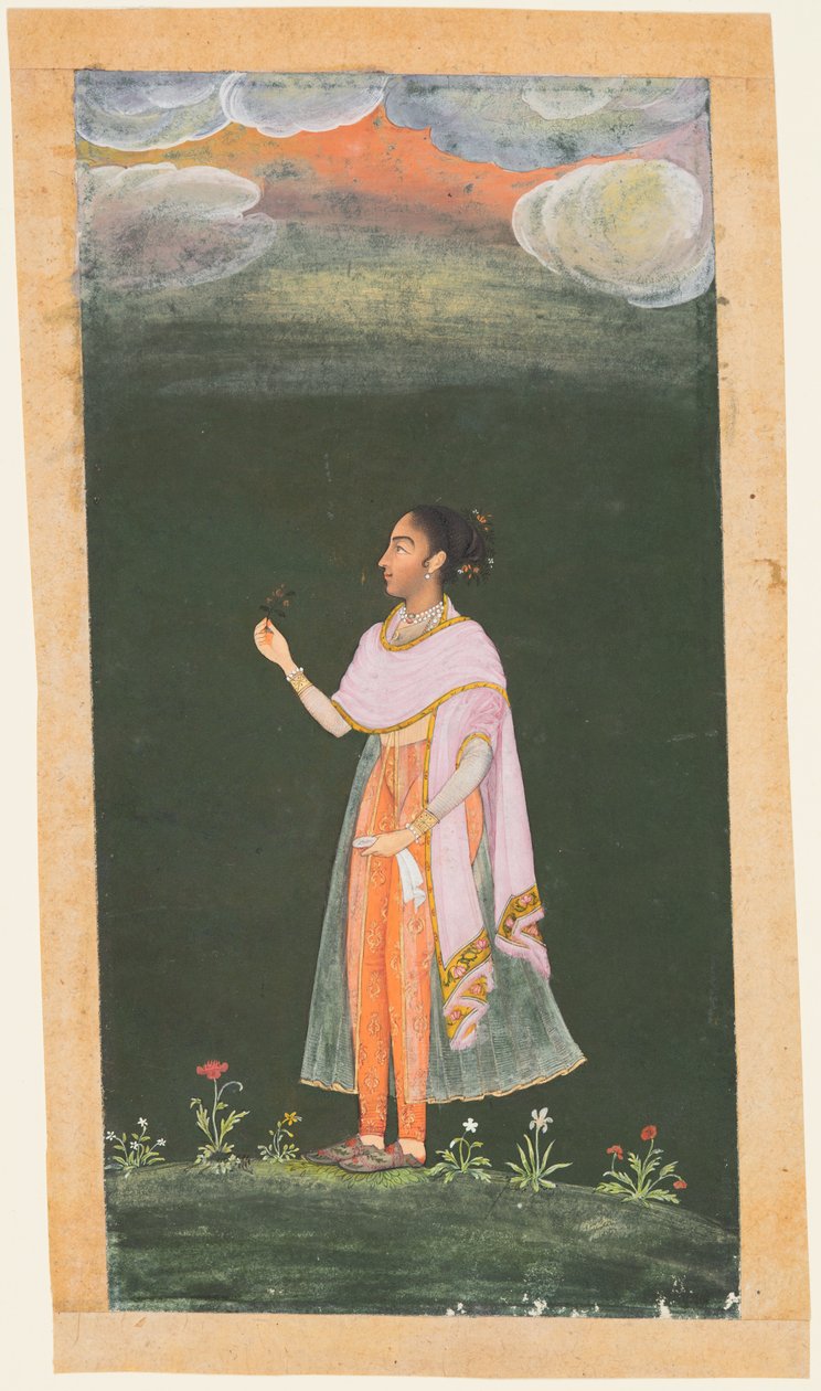 Dama sosteniendo una flor, c. 1670s-80s de Unbekannt