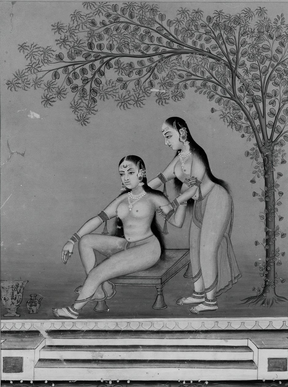 Dama en su tocador con asistente en una terraza, ca. 1800 de Unbekannt