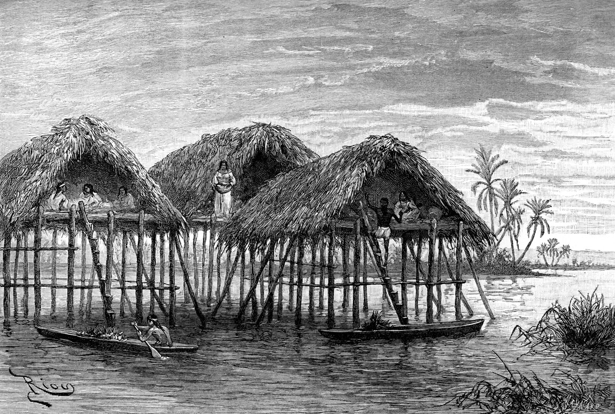 Viviendas lacustres de Santa Rosa, cerca de Maracaibo, Venezuela, 1895 de Unbekannt