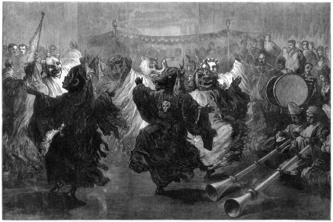 Danza Lama en Jummoo, realizada ante el Príncipe de Gales, 1876 de Unbekannt
