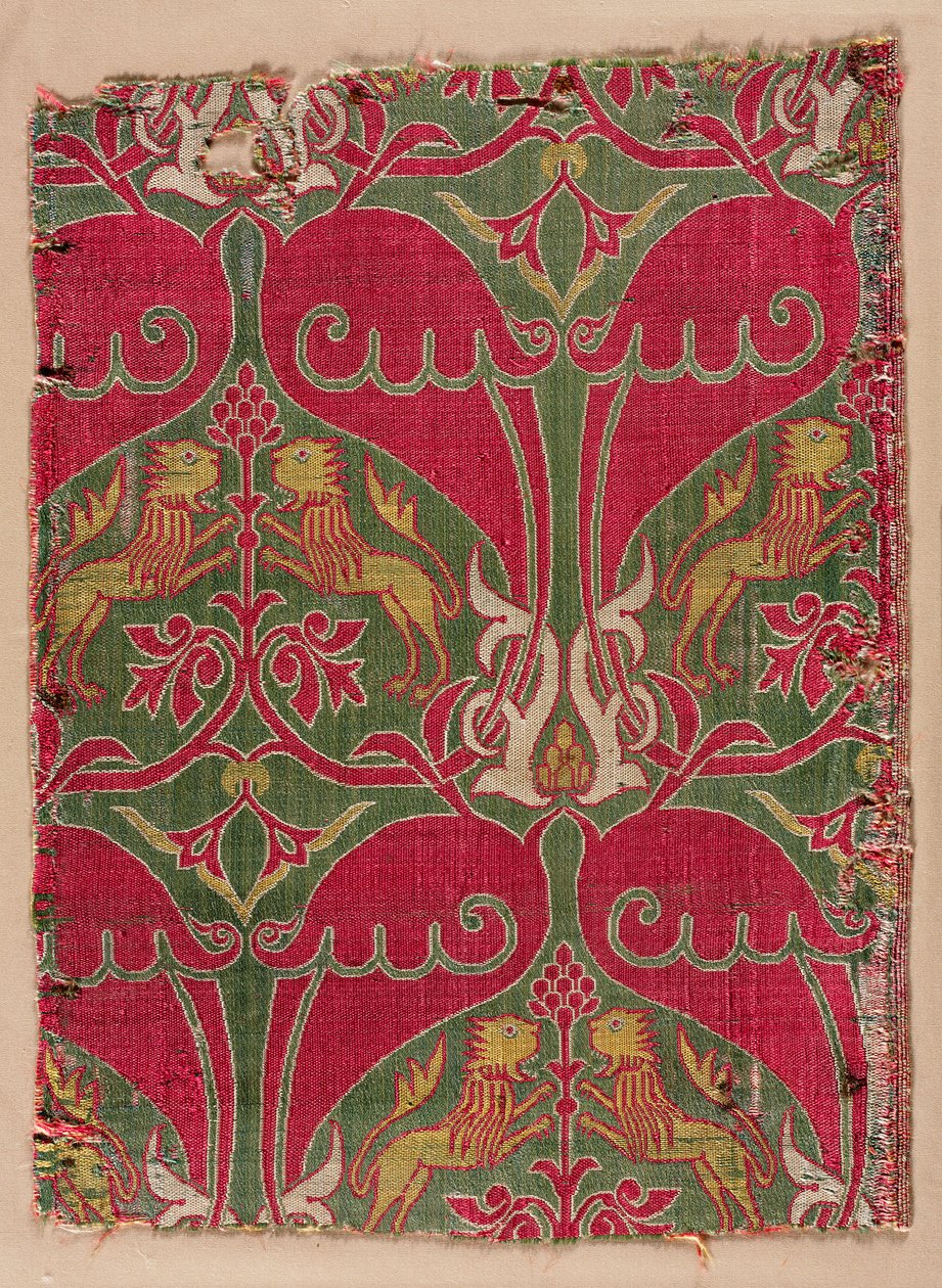 Lampas con leones rampantes, palmetas y escudos, 1400s de Unbekannt