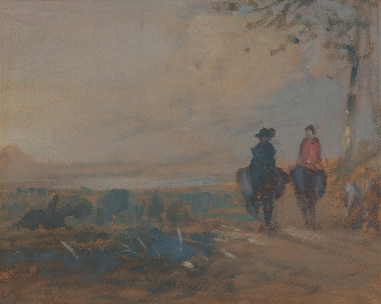 Paisaje con lago y dos figuras montando, ca. 1820 de Unbekannt