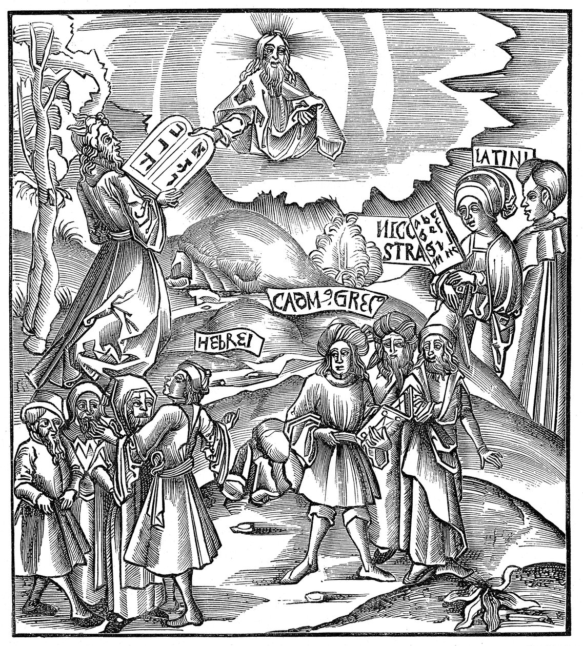 Moisés recibiendo de Dios las tablas de la Ley en hebreo, 1512 de Unbekannt