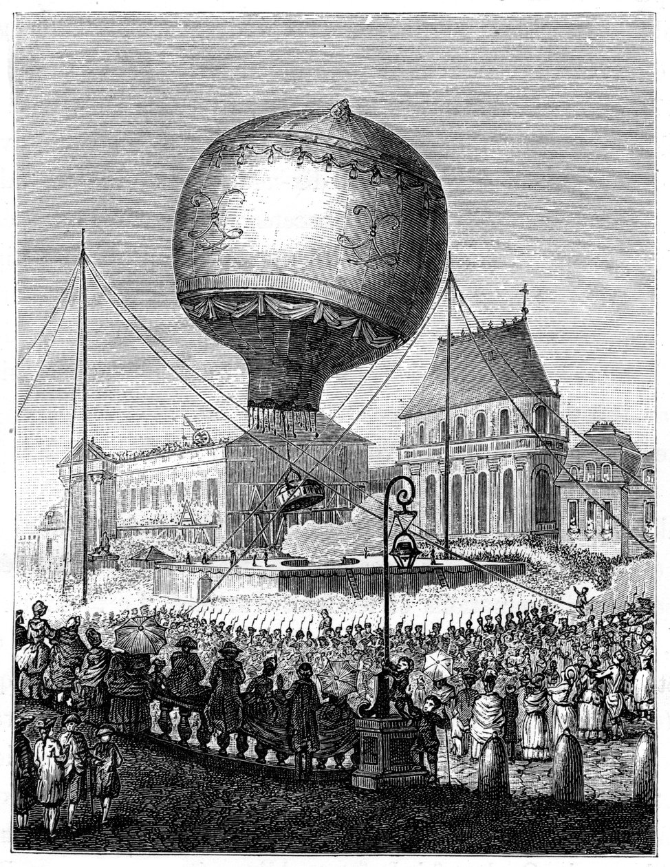 Lanzamiento de un globo aerostático, finales del siglo XVIII, 1885 de Unbekannt