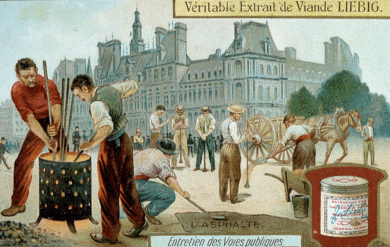 Colocación de una superficie a base de asfalto en una calle de París, c1900 de Unbekannt