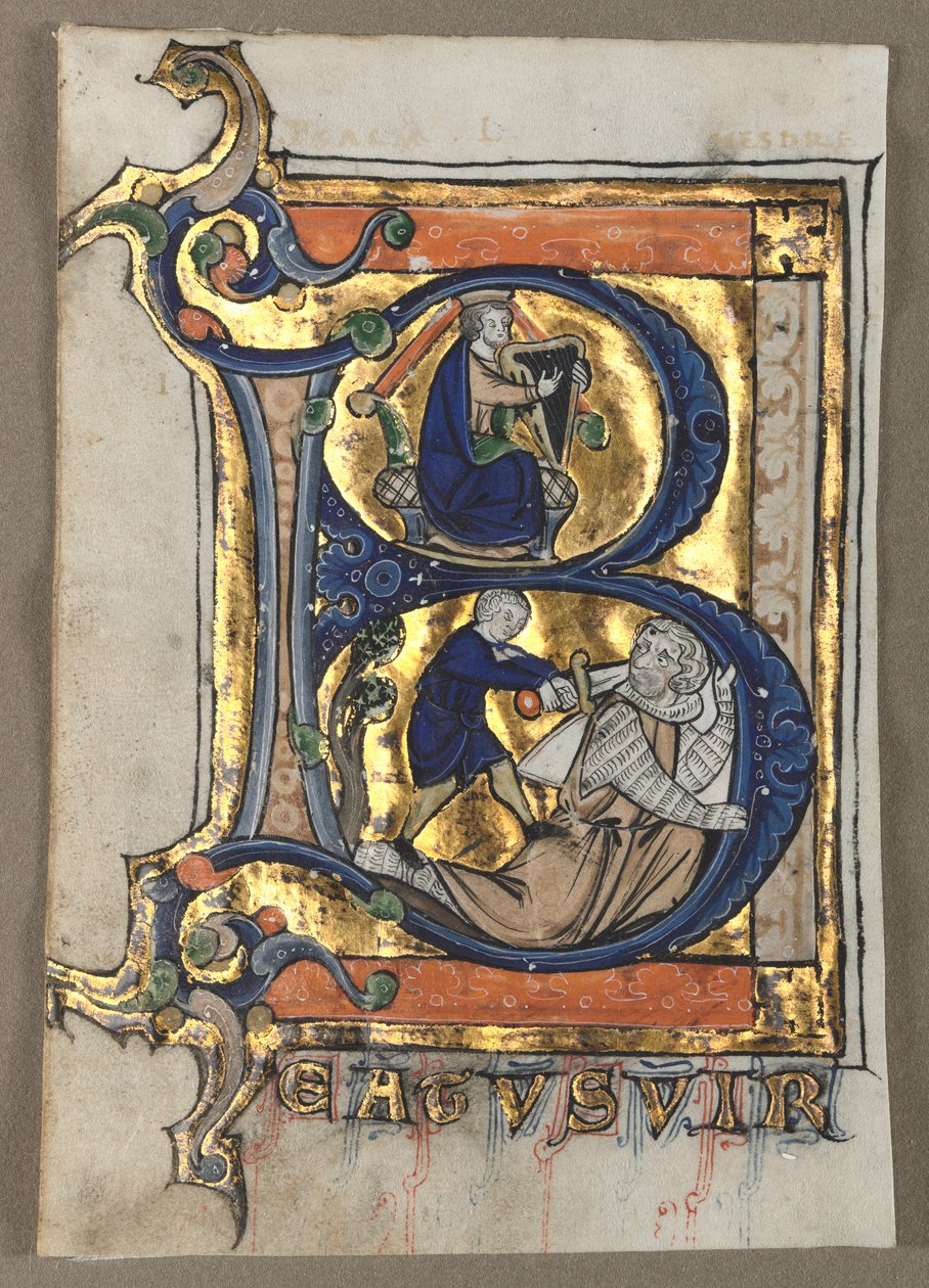 Hoja extraída de un Salterio: Inicial B con el Rey David, c. 1260 de Unbekannt