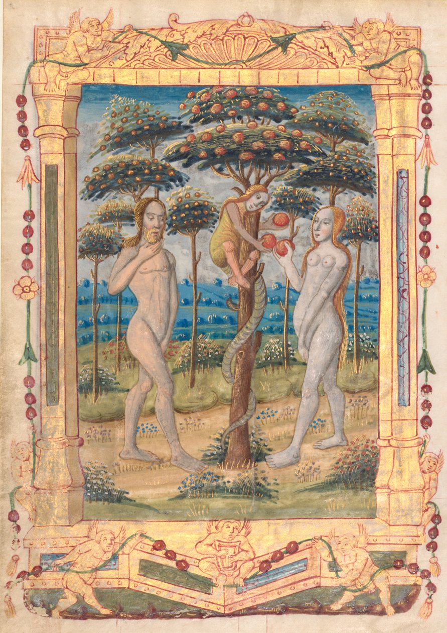 Hoja de un Libro de Horas: Adán y Eva y la Caída del Hombre...recto, c. 1510 de Unbekannt