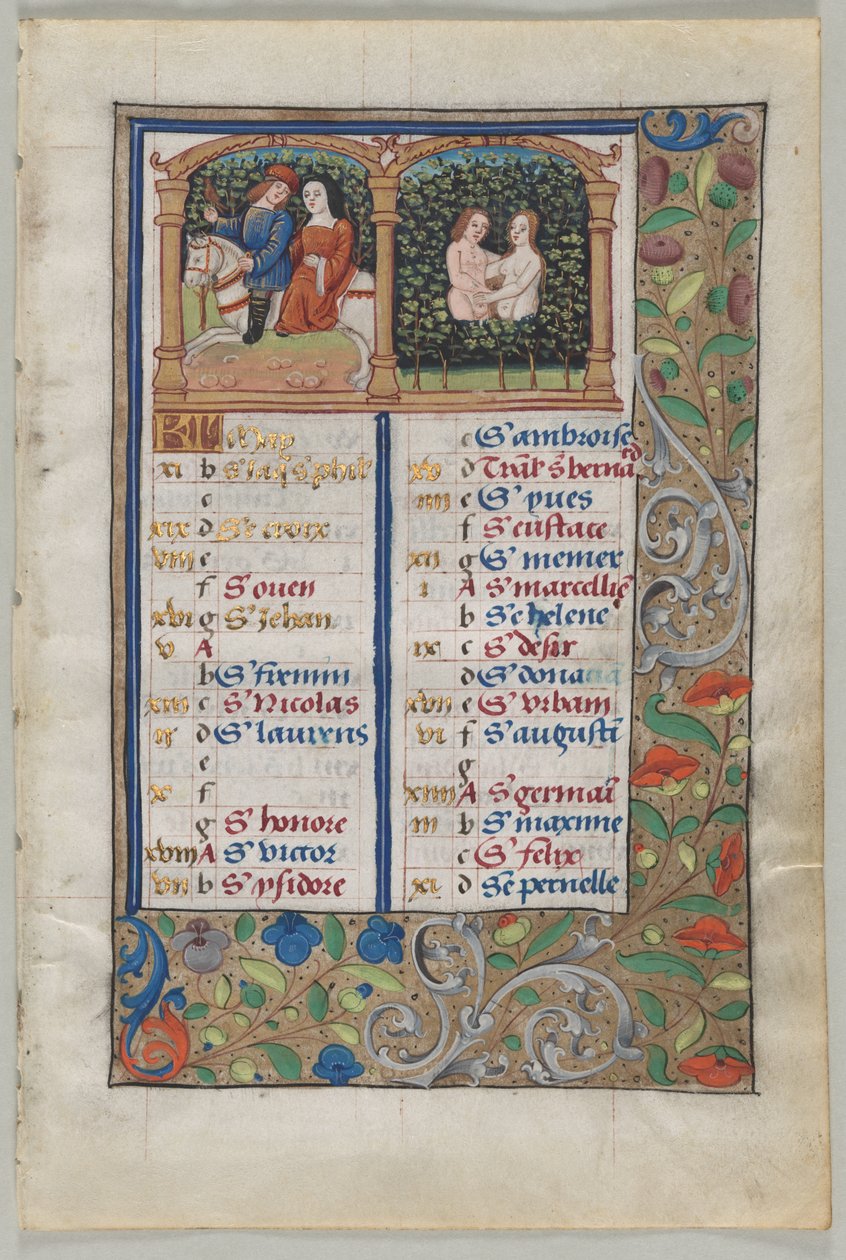 Hoja de un libro de horas: página del calendario para mayo recto, c. 1510 de Unbekannt