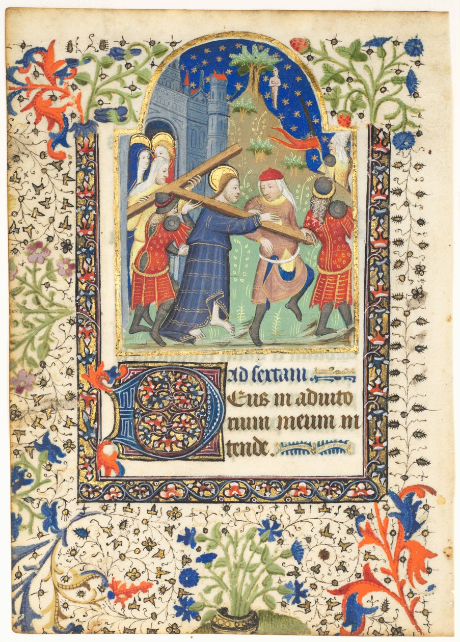 Hoja de un Libro de Horas: Cristo llevando la cruz Sexta, Horas de la Cruz, c. 1410-1420 de Unbekannt