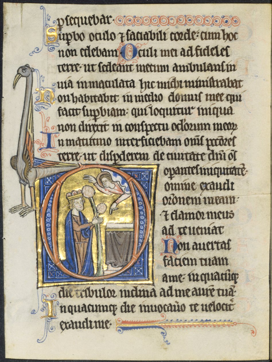 Hoja de un Salterio: Inicial D: David en Oración ante un Altar y Cristo en una Nube..., c. 1270-12 de Unbekannt