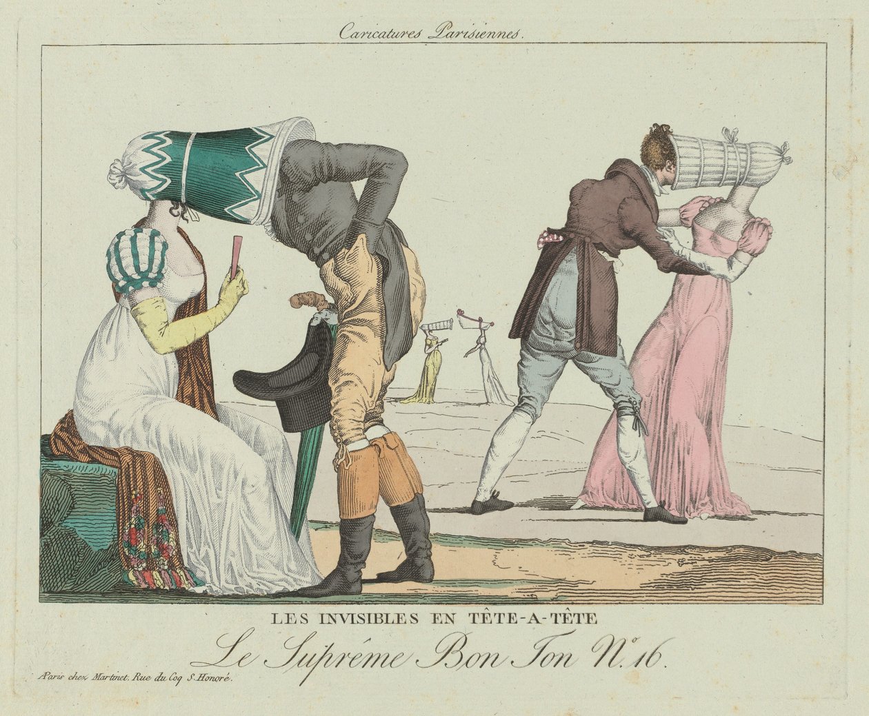 Les Invisibles en tête-à-tête con sombreros de copa, c. 1805 de Unbekannt