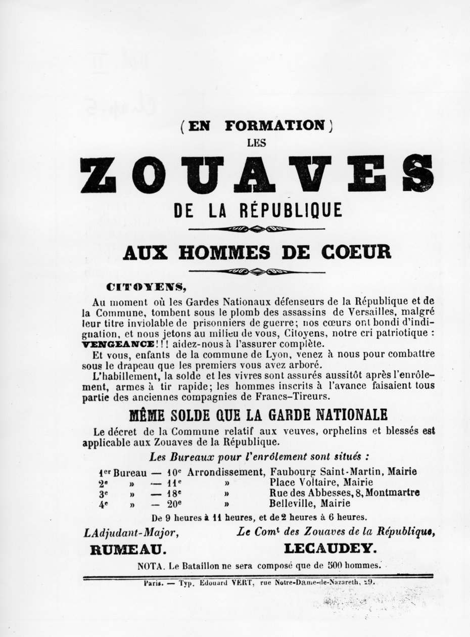 Los zuavos, de los carteles políticos franceses de la Comuna de París, mayo de 1871 de Unbekannt