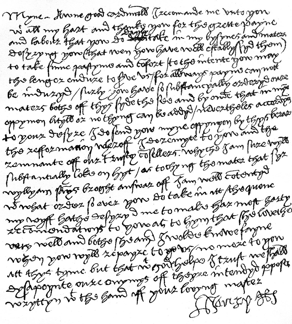 Carta del Rey Enrique VIII al Cardenal Wolsey (