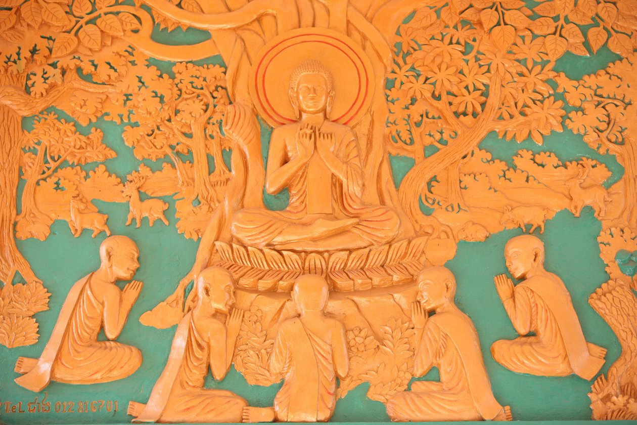 Vida de Buda. Buda con sus 5 discípulos en Benarés, Phnom Penh, Camboya de Unbekannt