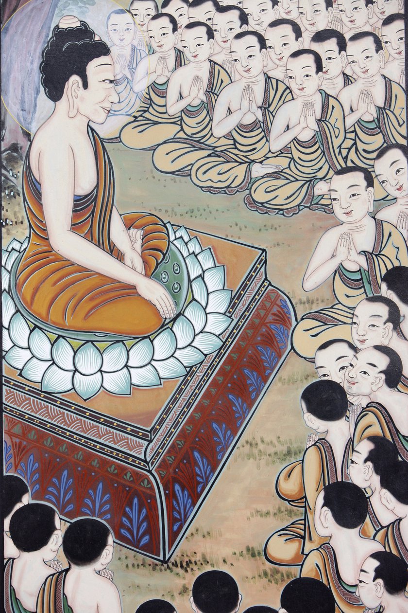 Vida de Buda El Buda ganó muchos seguidores En una ocasión 1250 monjes se reunieron espontáneamente para escuchar su enseñanza (Este día se conmemora como un día festivo en los países budistas), Seúl, Corea del Sur de Unbekannt