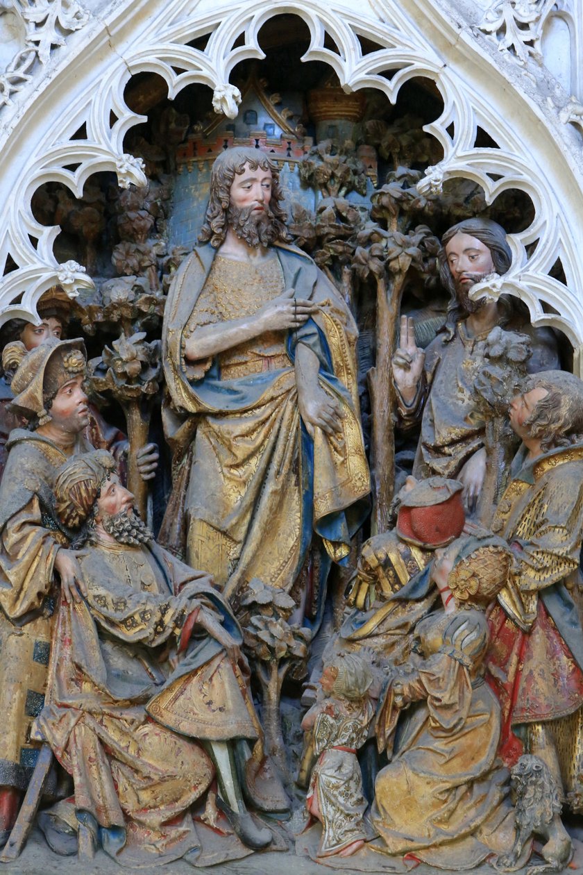 Vida de San Juan Bautista: "San Juan Bautista mostrando el anillo de Dios." Alto relieve del extremo norte del coro norte (1531). Catedral de Amiens, Amiens, Francia de Unbekannt