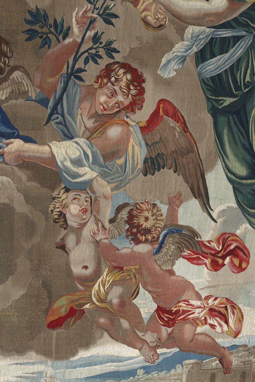 Vida de la Virgen: “La Coronación de la Virgen” (Coronación de la Virgen) Detalle de ángeles Tapiz de lana y seda hecho en el taller de Pierre Damour a partir de los dibujos de Charles Poerson (1609-1667) de Unbekannt