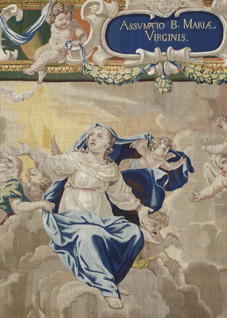 Vida de la Virgen: "La Asunción" Detalle Tapiz de lana y seda hecho en el taller de Pierre Damour después de los dibujos de Charles Poerson (1609-1667) de Unbekannt