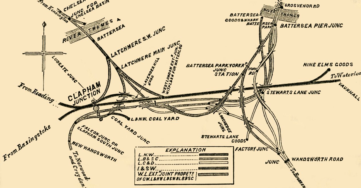 Líneas de Ferrocarril en Clapham Junction, c. 1878 de Unbekannt