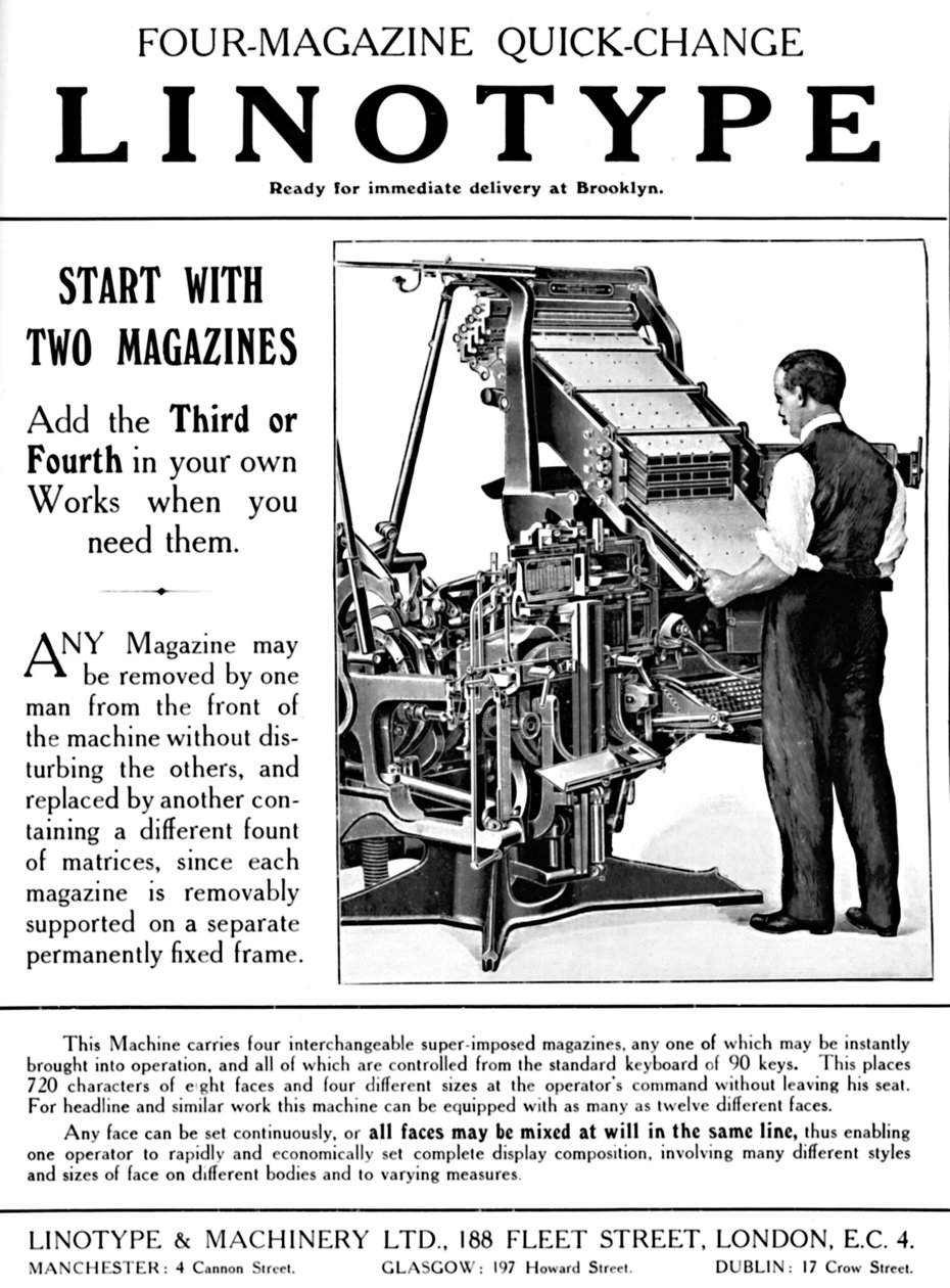 Anuncio de Linotype & Machinery Ltd., 1919 de Unbekannt