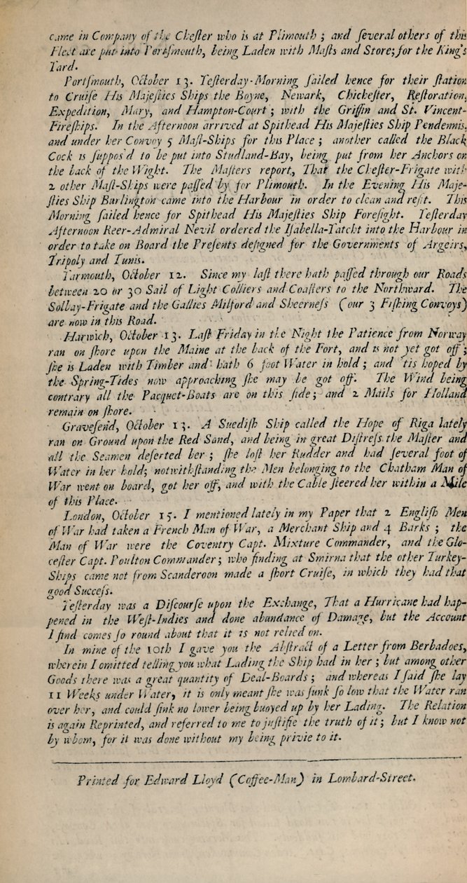Lloyds News. Londres, 15 de octubre de 1696 - Numb. 20, 1928 de Unbekannt