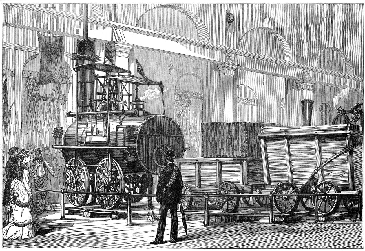 Locomotion, la primera locomotora de vapor, en el Jubileo del Ferrocarril, Darlington, Durham, siglo XIX de Unbekannt