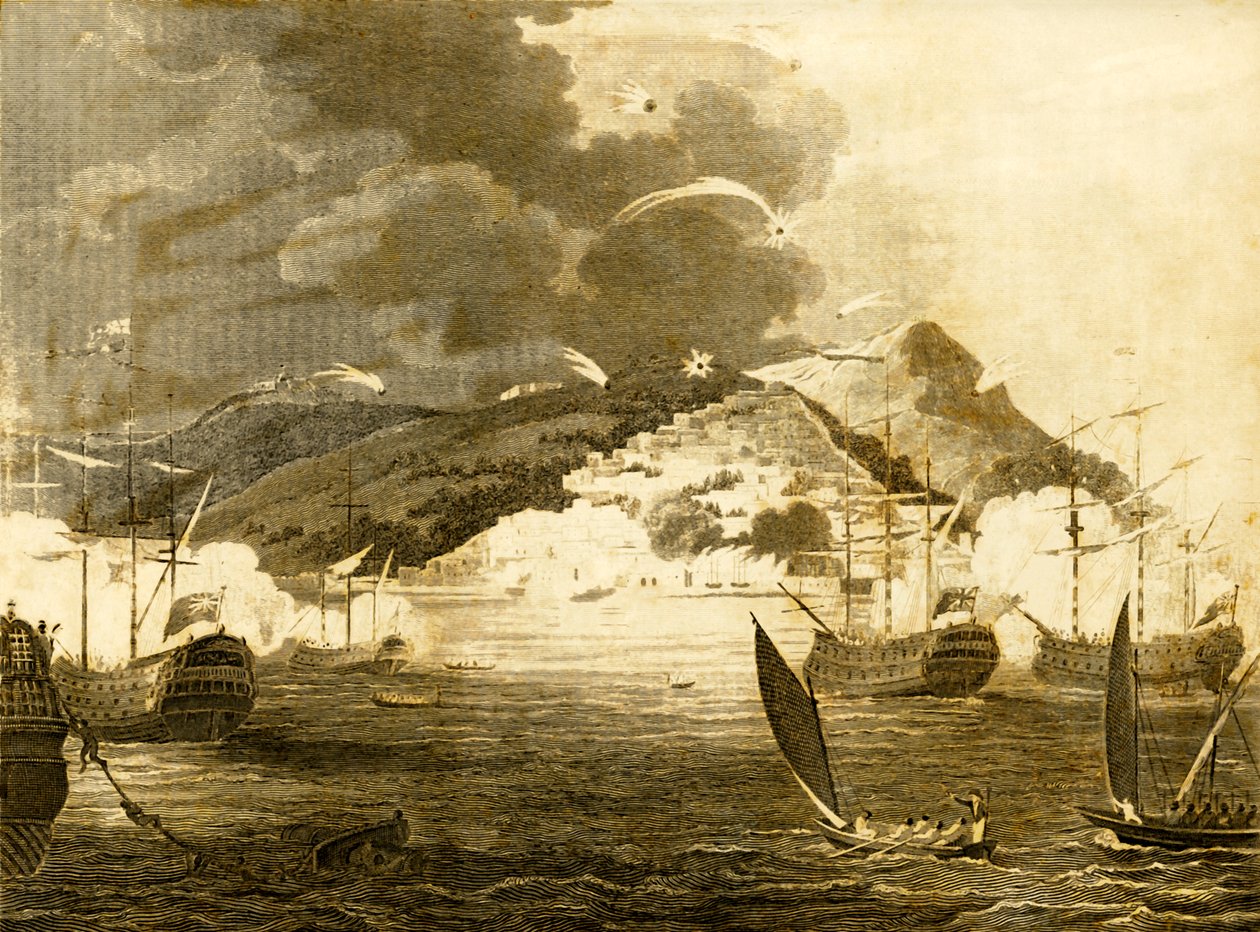 La flota de Lord Exmouth bombardeando la ciudad de Argel, 1816 de Unbekannt