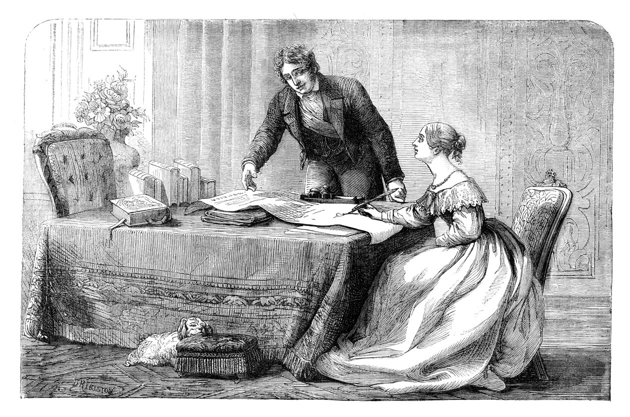 Lord Melbourne instruyendo a una joven Reina Victoria, 1837 (c. 1895) de Unbekannt