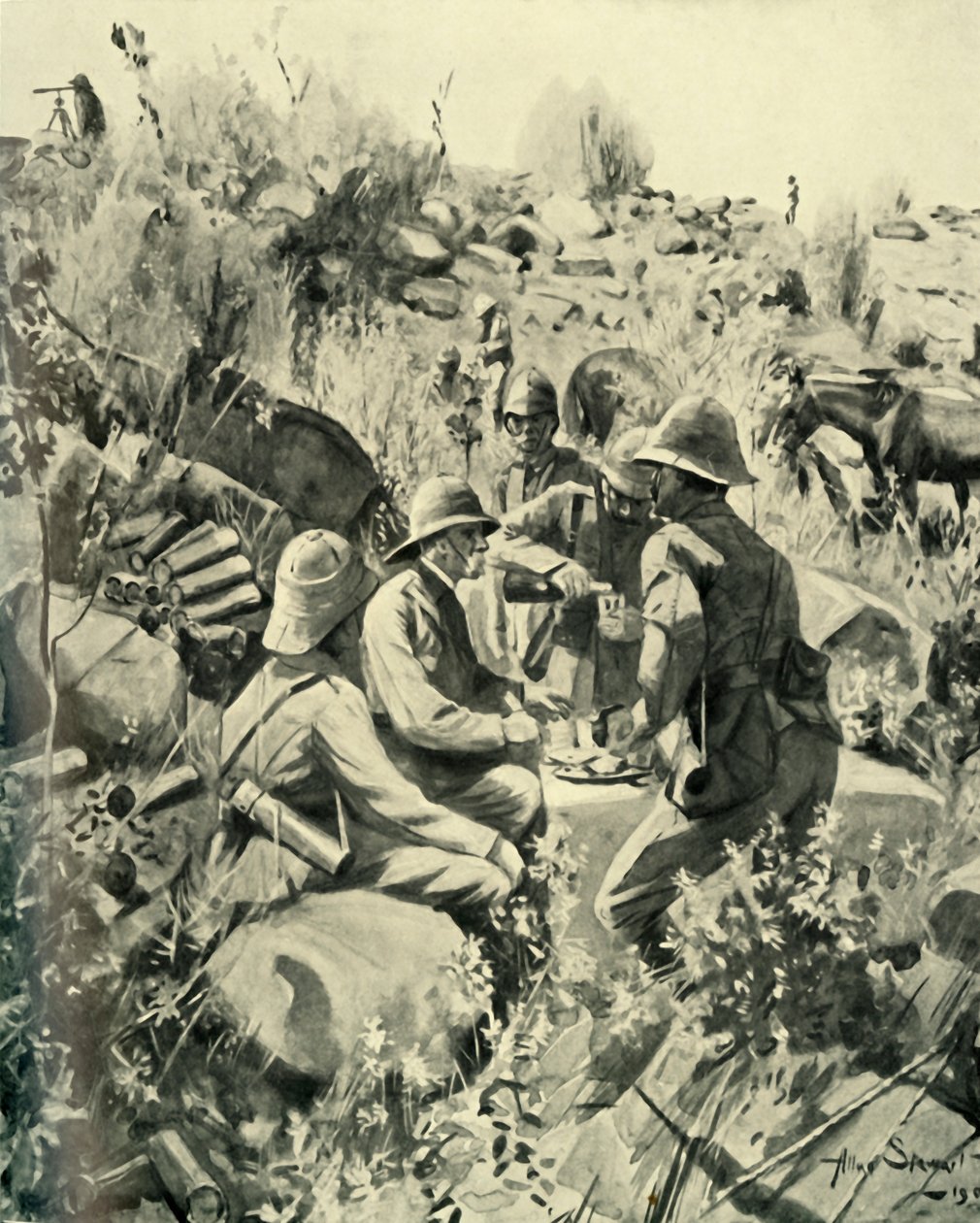 Lord Roberts y su equipo almorzando en el Veldt, 1901 de Unbekannt