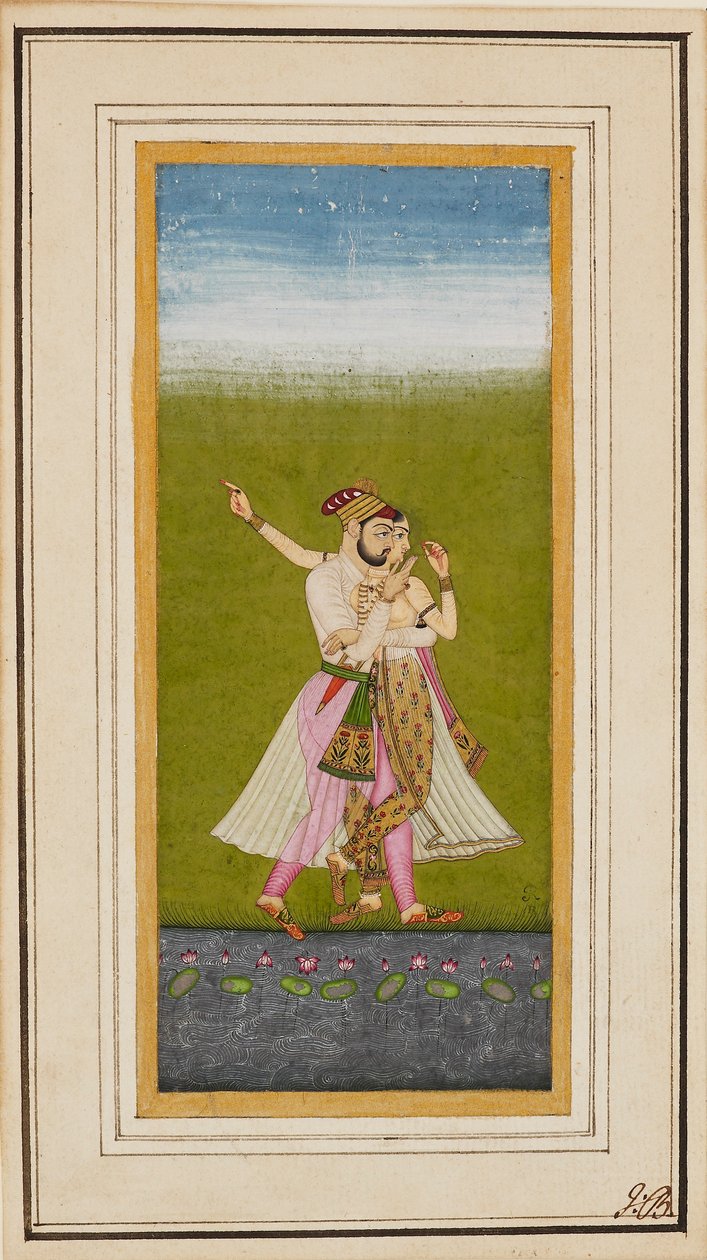 Amantes junto a un estanque de lotos, c. 1700 de Unbekannt