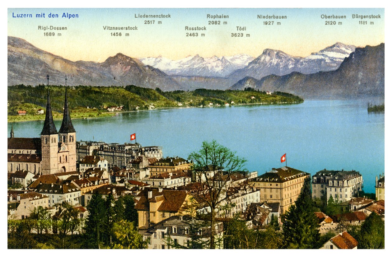 Lucerna y los Alpes, Suiza, siglo XX de Unbekannt