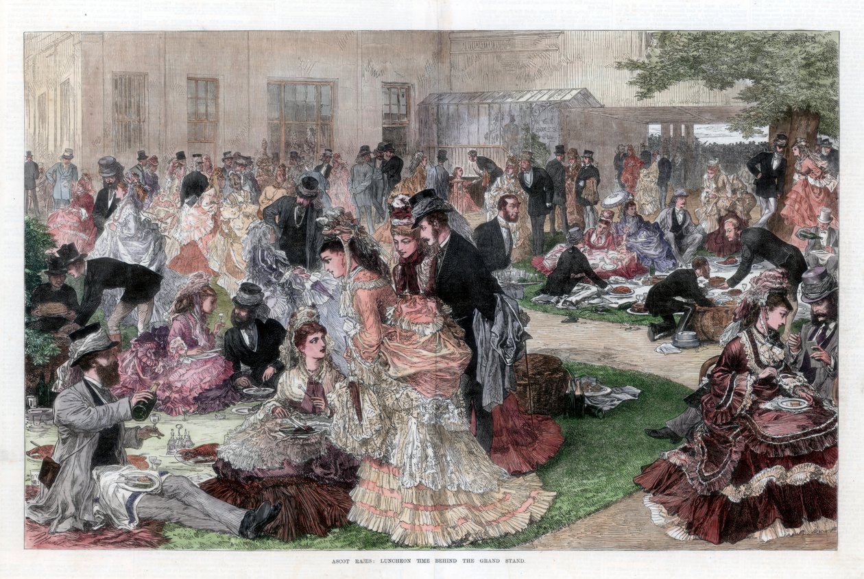 Hora del Almuerzo detrás de la Tribuna Principal, carreras de Ascot, 1872 de Unbekannt