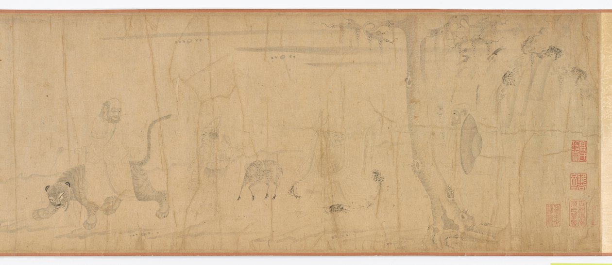Luohans y animales cruzando el mar, dinastía Ming, siglos XVI-XVII de Unbekannt