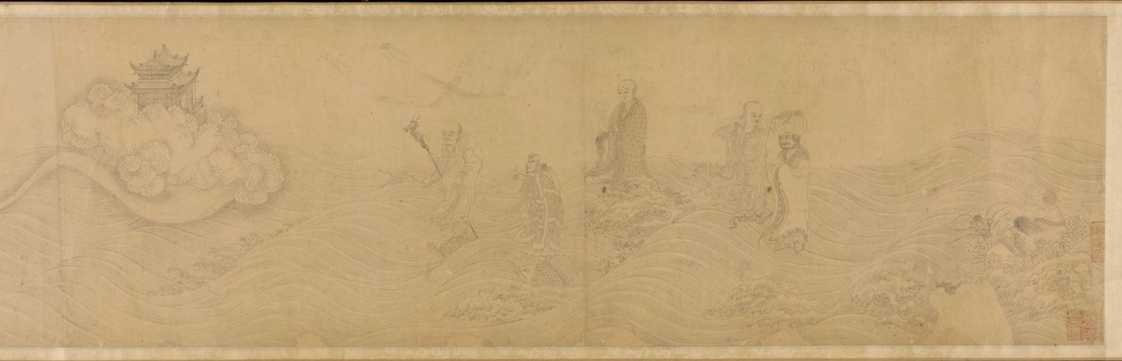 Luohans cruzando el mar, dinastía Ming, siglo XV-XVI de Unbekannt
