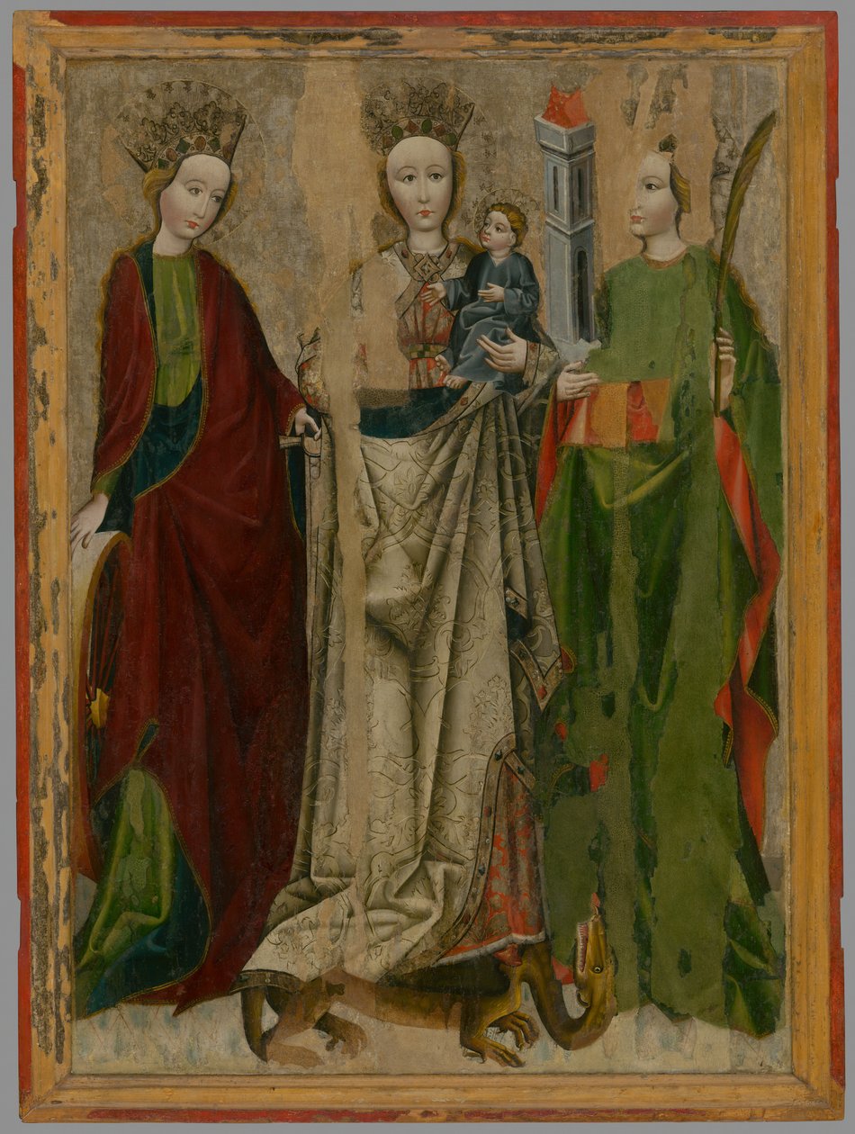 Madonna en el dragón entre Santa Catalina y Bárbara de Unbekannt