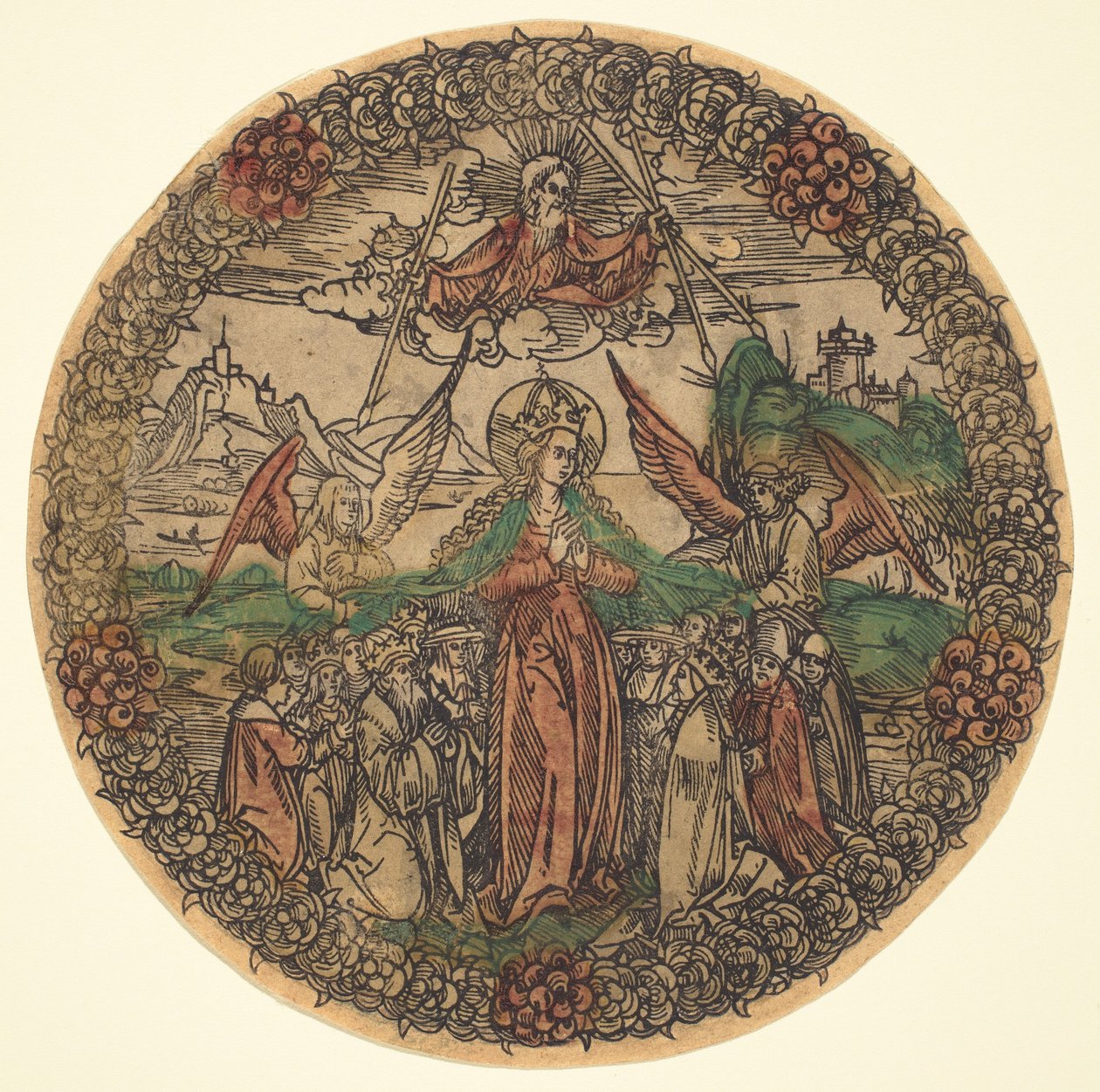 Madonna en una corona de rosas, 1490-1500 de Unbekannt