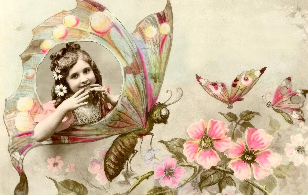 Niña en una mariposa de Unbekannt