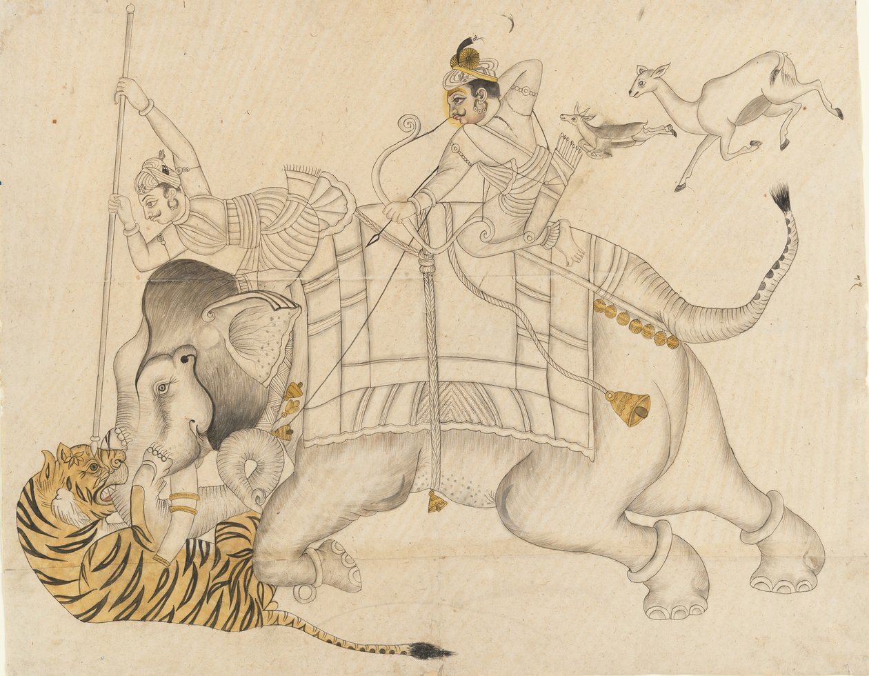 Maharao Shatru Sal II cazando un tigre, ca. 1866-89 de Unbekannt
