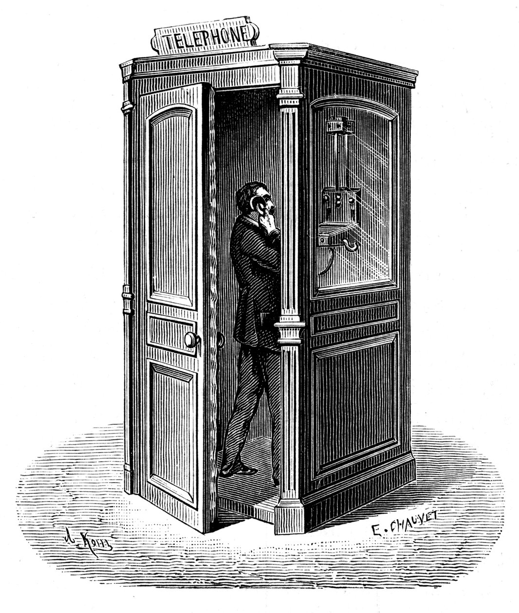 Haciendo una llamada desde una cabina telefónica, 1888 de Unbekannt