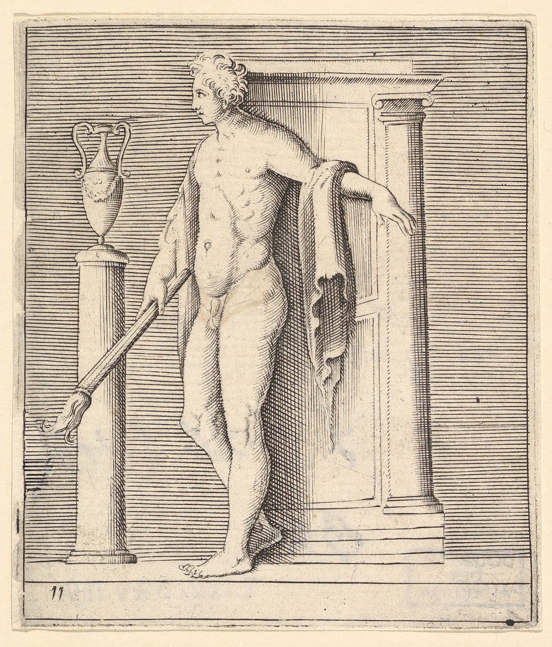 Hombre con antorcha en la puerta del templo, publicado ca. 1599-1622 de Unbekannt