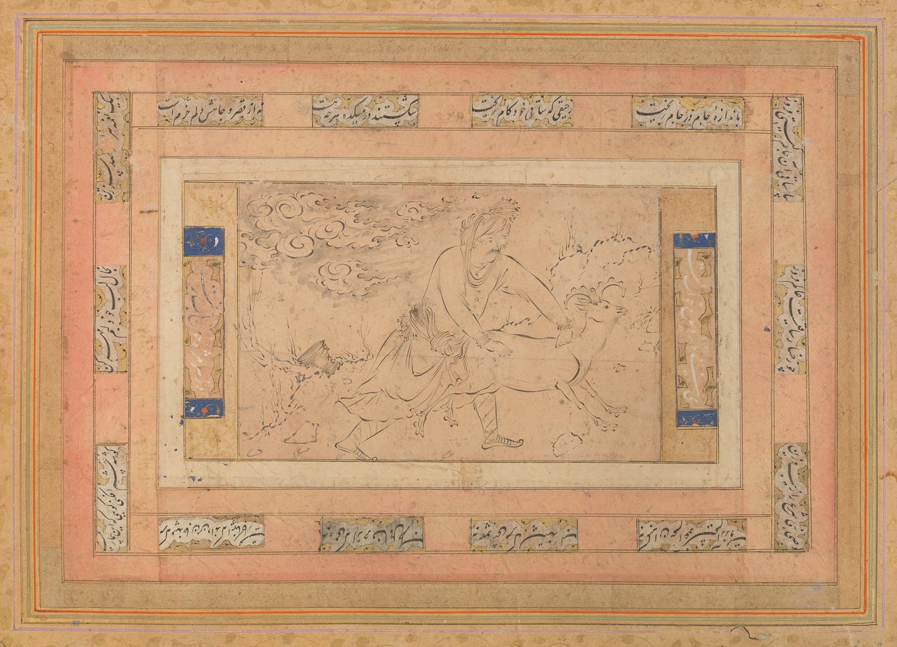 Hombre con un carnero, Folio del Álbum Bellini, ca. 1600 de Unbekannt