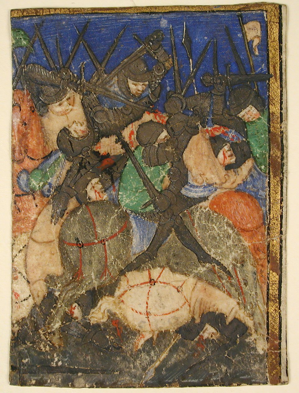 Recorte de manuscrito mostrando una escena de las Escrituras Hebreas, la vida del Rey David, ca. 1400 de Unbekannt