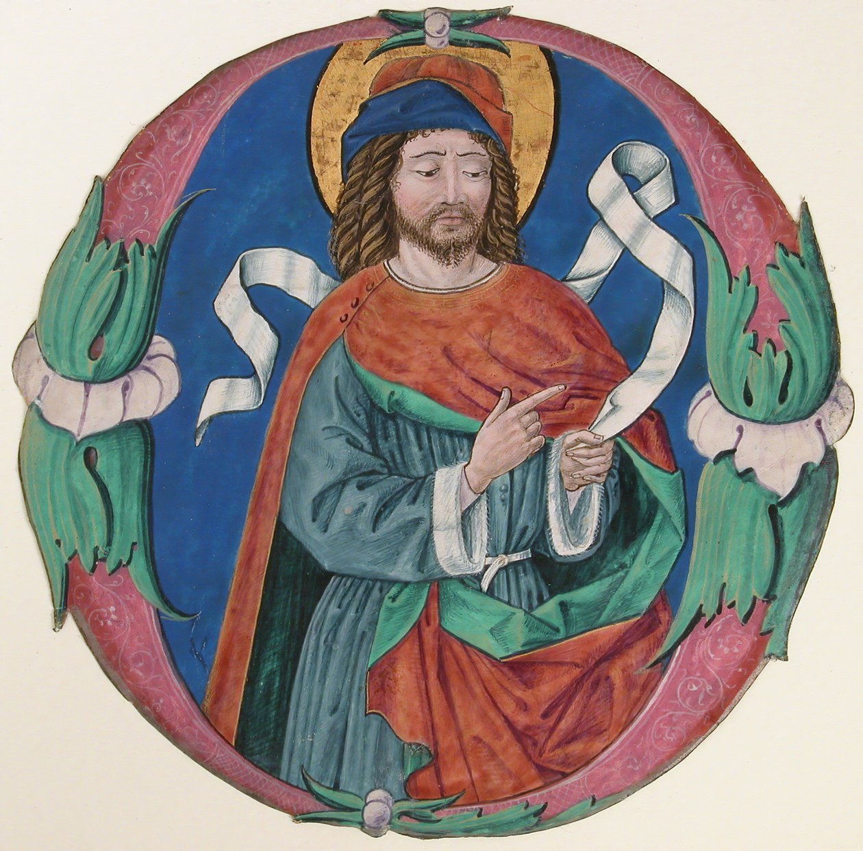 Iluminación de manuscrito con la figura de un santo en una inicial O de Unbekannt