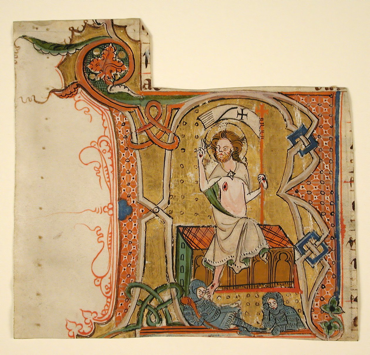 Hoja de manuscrito mostrando una inicial R iluminada con La ...