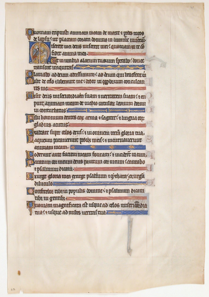 Hoja de manuscrito de un Salterio Real, británico, siglo XIII de Unbekannt